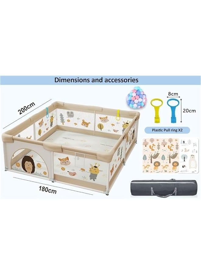 Baby Playpen with Mat - Baby and Toddler Fence, 180 x 200cm Baby Fence Play Area, Children's Playground, Portable Children's Activity Centre, Non-Slip Suction Cups and Soft, Breathable - Image 3
