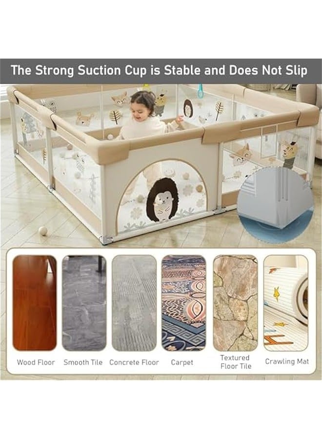 Baby Playpen with Mat - Baby and Toddler Fence, 180 x 200cm Baby Fence Play Area, Children's Playground, Portable Children's Activity Centre, Non-Slip Suction Cups and Soft, Breathable - Image 4