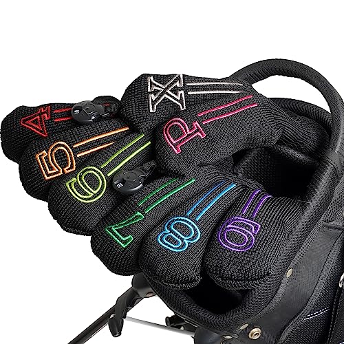 mytag Knit Golf Hybrid Iron Head Covers 4-9 and 2pcs Hybrid/UT Club Head Covers with Rotatable No.Tag, Golf Club Head Protector for Cleveland, Wilson Launch Pad, Tour Edge, Powerbilt Hybrid Irons - Image 1