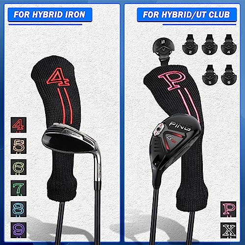 mytag Knit Golf Hybrid Iron Head Covers 4-9 and 2pcs Hybrid/UT Club Head Covers with Rotatable No.Tag, Golf Club Head Protector for Cleveland, Wilson Launch Pad, Tour Edge, Powerbilt Hybrid Irons - Image 2
