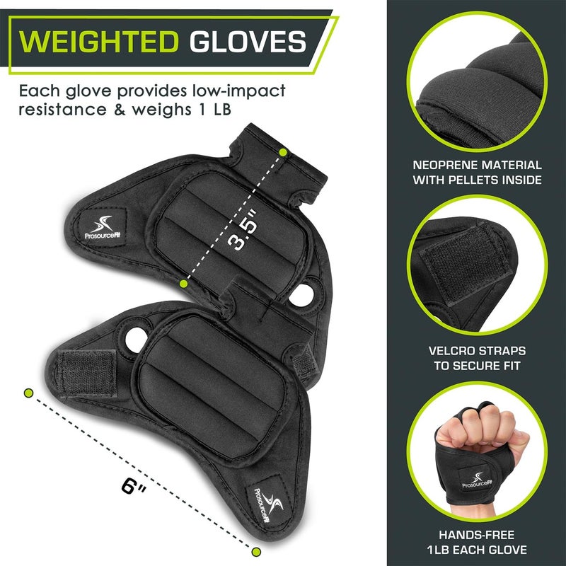 ProSourceFit Weighted Gloves, Pair of Heavy Duty 2 lb. Neoprene for Sculpting and Aerobics - Image 2