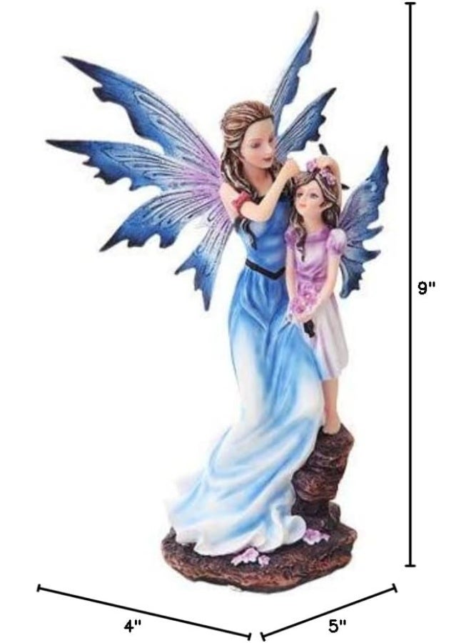 PTC 9 Inch Mother and Young Girl Blue Winged Fairy Statue Figurine - Image 2