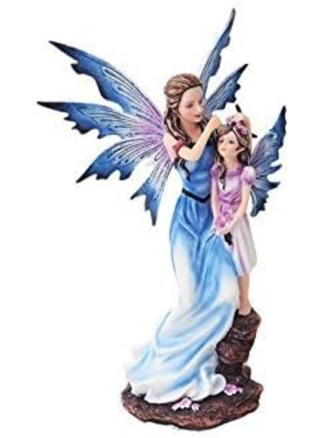 PTC 9 Inch Mother and Young Girl Blue Winged Fairy Statue Figurine - Image 1