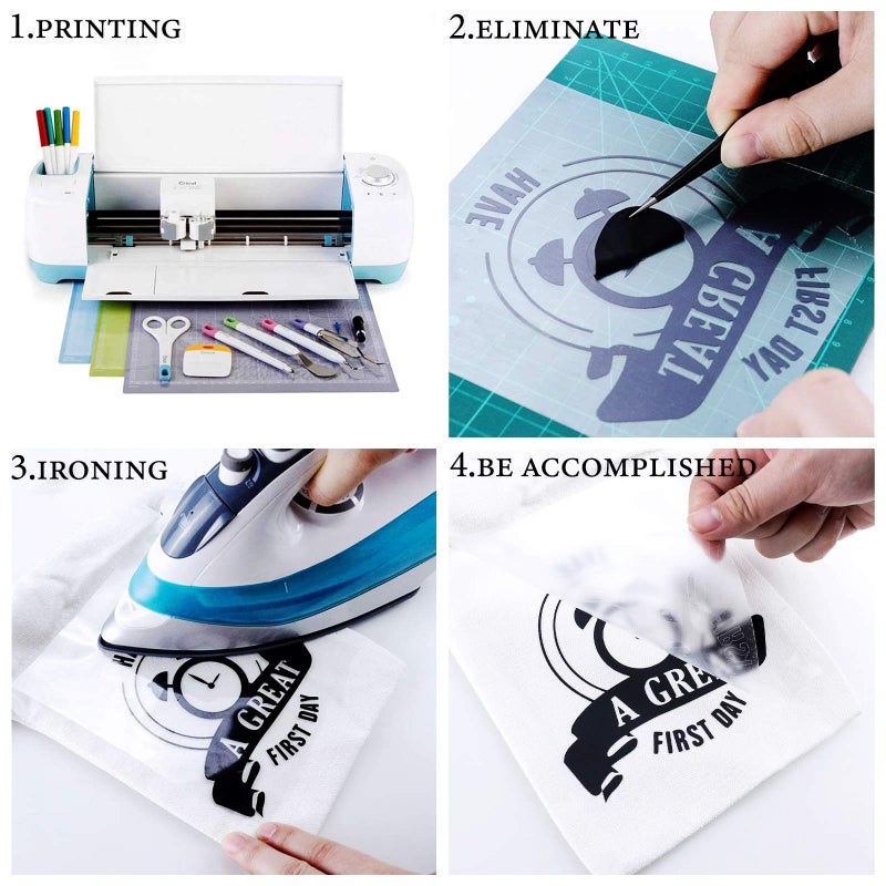 XSEINO HTV Heat Transfer Vinyl for T-Shirts 12"x10" -13Pack Perfect Iron On Vinyl for Cricut, Silhouette Cameo or Heat Press Machine - 9 Assorted Colors Iron on Vinyl(Total 12in*10ft) - Image 4