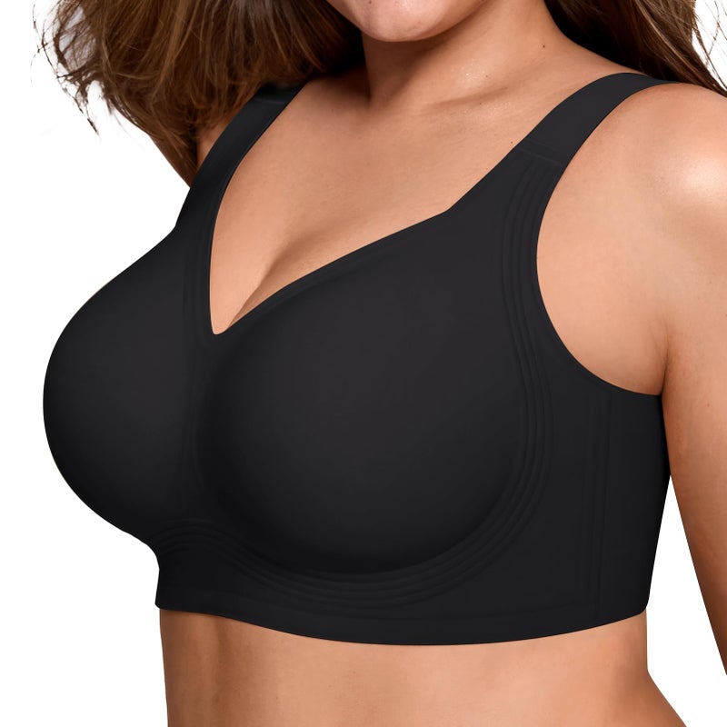 LetsJoli Jelly Bras for Women Supportive Wireless Push Up Bra Full Coverage No Underwire Seamless Plus Size for Older Womenï¼ˆBlack,L - Image 1