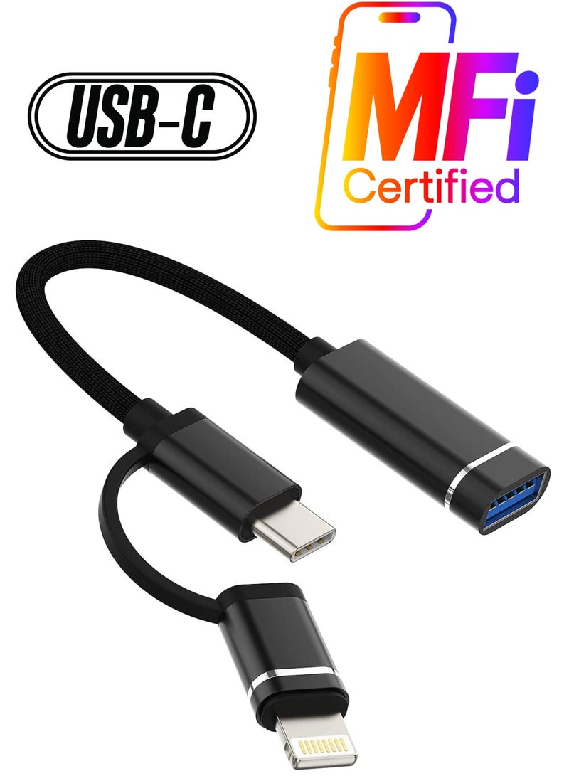 Zikra محول كابل OTG، موصل USB A أنثوي إلى USB C ذكر فلاش درايف، محول OTG USB 2 في 1، كابل دونجل USB C نوع 3.0 لمدخل الكاميرا لهواتف سامسونج جوجل بيكسل آيفون آيباد ماك بوك أوبو موتورولا - Image 1