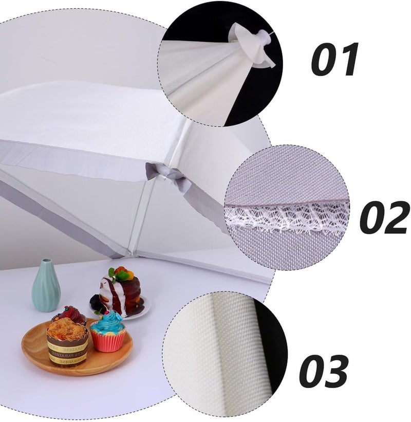 Foldable Food Cover Tent Mesh Protector White Food Plate Cover Pop-up Design Home and Outdoor Picnic Reusable Screen - Image 3