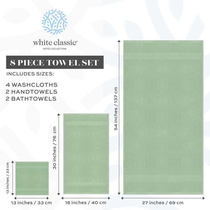 White Classic Luxury Green Bath Towel Set - Combed Cotton Hotel Quality Absorbent 8 Piece Towels | 2 Bath Towels | 2 Hand Towels | 4 Washcloths [Worth $72.95] 8 Pack | Green - Image 4