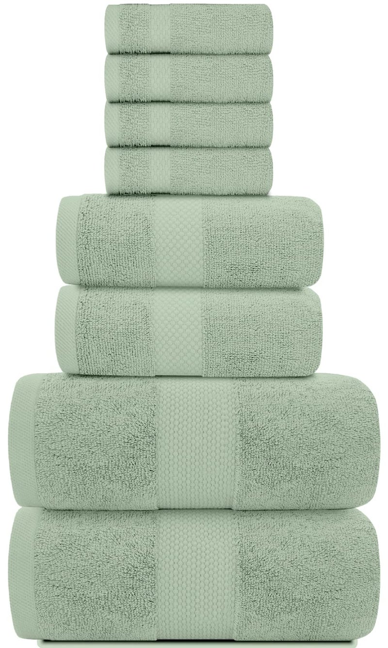White Classic Luxury Green Bath Towel Set - Combed Cotton Hotel Quality Absorbent 8 Piece Towels | 2 Bath Towels | 2 Hand Towels | 4 Washcloths [Worth $72.95] 8 Pack | Green - Image 2