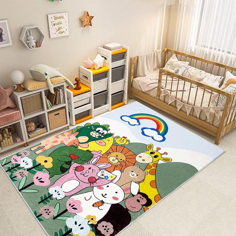 USTIDE USTIDE Animal Kids Rug NonSlip Play Mat  Ultra Soft Animal Cartoon Baby Crawling Mat Washable Nursery Living Room Decor Area Rug for Toddlers Playroom Floor 4x53  - Image 1