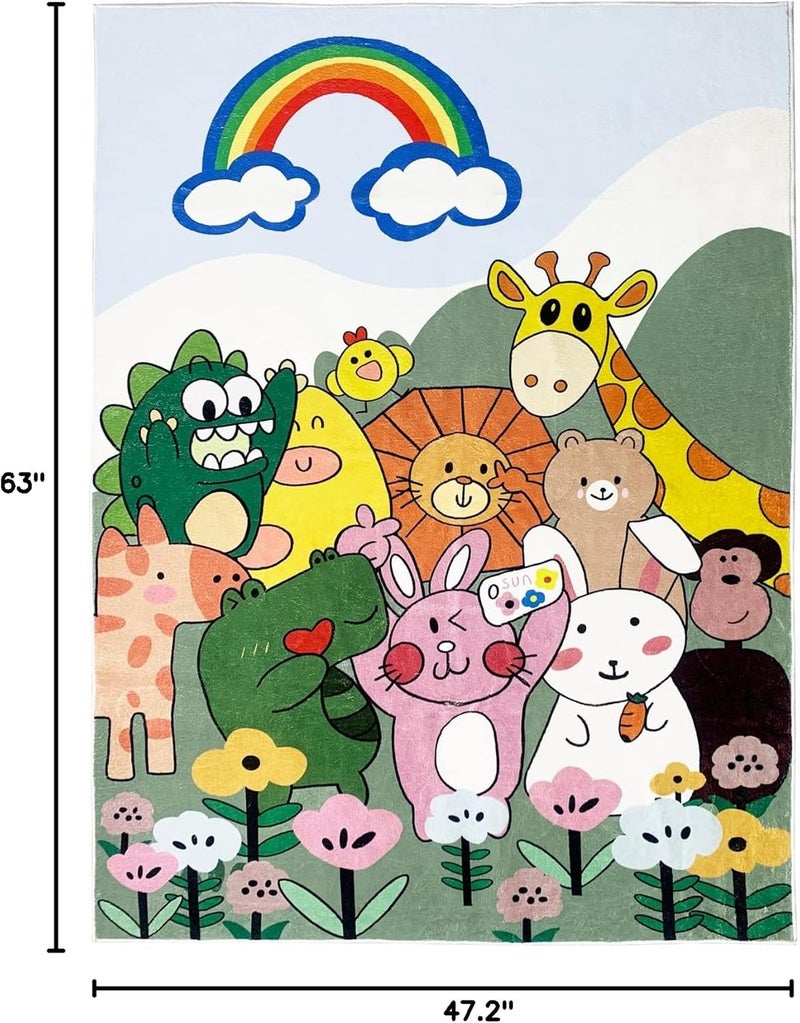 USTIDE USTIDE Animal Kids Rug NonSlip Play Mat  Ultra Soft Animal Cartoon Baby Crawling Mat Washable Nursery Living Room Decor Area Rug for Toddlers Playroom Floor 4x53  - Image 2