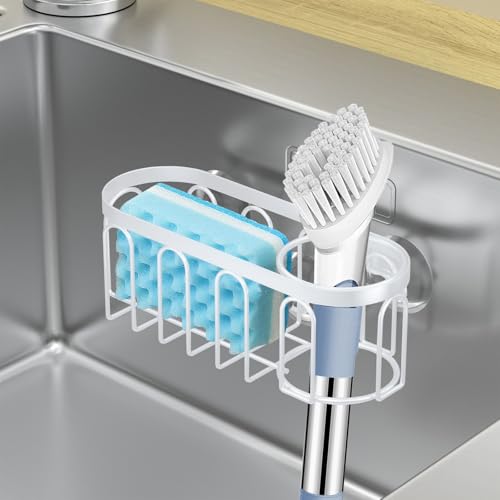 Yazoni 2-in-1 Sponge Holder for Kitchen Sink, Sink Caddy Kitchen Sink Organizer with 3 Suction Cups, No Drill Rustproof Sink Sponge Holder for Dish Brush, Soap & Sponge (White) - Image 5