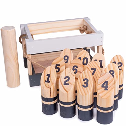 Brybelly Finska Portable Outdoor Lawn Game Unique Traditional Family Game Premium Wooden Tossing Game Set Perfect for Parties BBQs Cookouts Yard Activities Comes with Carrying Crate - Image 1