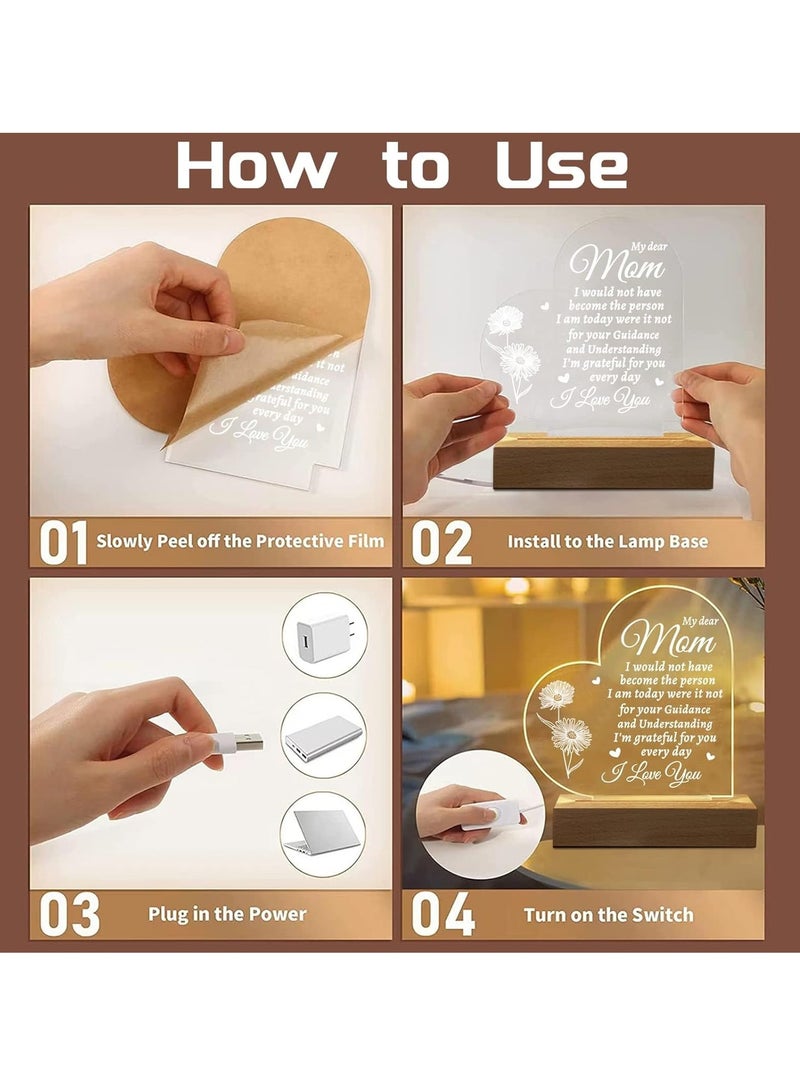 SYOSI هدايا عيد ميلاد الأم، هدايا ضوء الليل المنقوش الأكريليكي، هدايا يوم الأم من الابنة والابن - Image 3