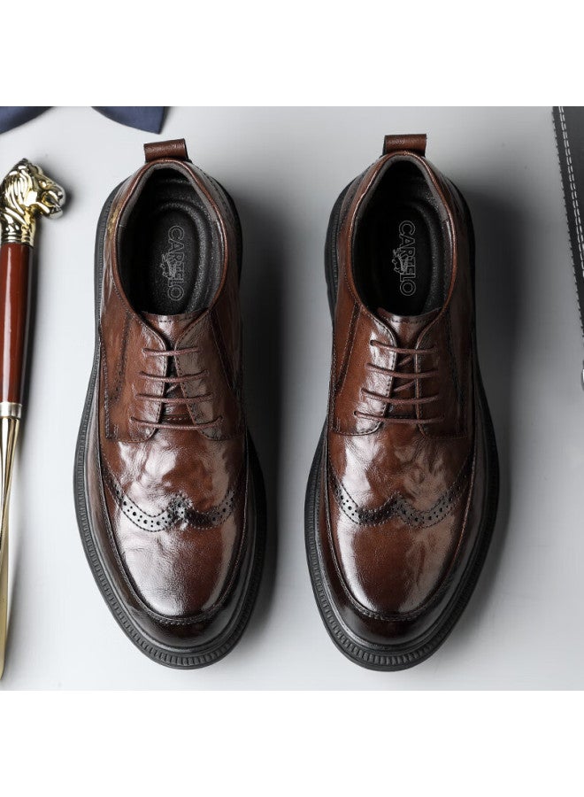 Cartelo Men's Brogue Leather Shoes Hand-grained Soft Cowhide Men's Shoes Increased Thick-soled Formal Shoes Leather Shoes Men 9745 Brown 42 - Image 5