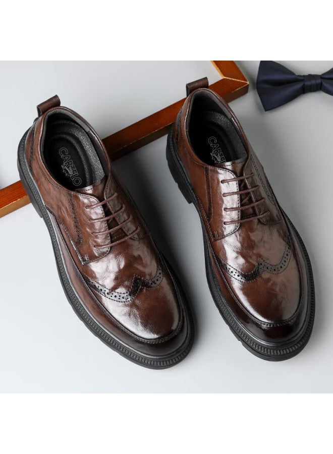 Cartelo Men's Brogue Leather Shoes Hand-grained Soft Cowhide Men's Shoes Increased Thick-soled Formal Shoes Leather Shoes Men 9745 Brown 42 - Image 4