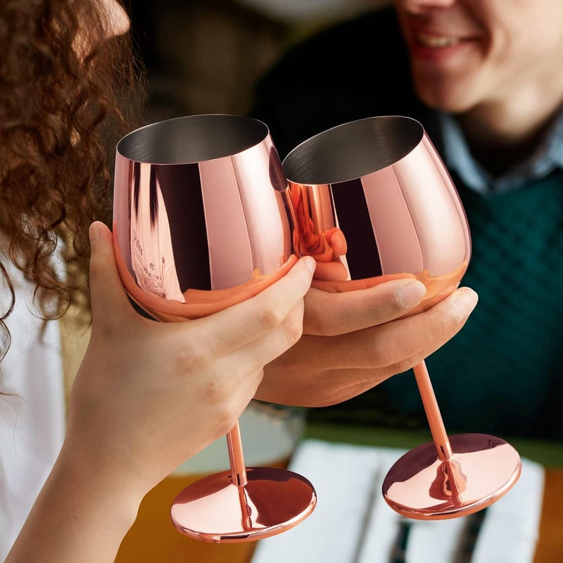 Lifecapido Stainless Steel Stem Wine Glasses Set of 6, 18oz Copper Wine Glasses, Stainless Steel Wine Goblets with Cup Brush for Party Office Wedding Anniversary, Great for Red White Wine(Rose Gold) - Image 5