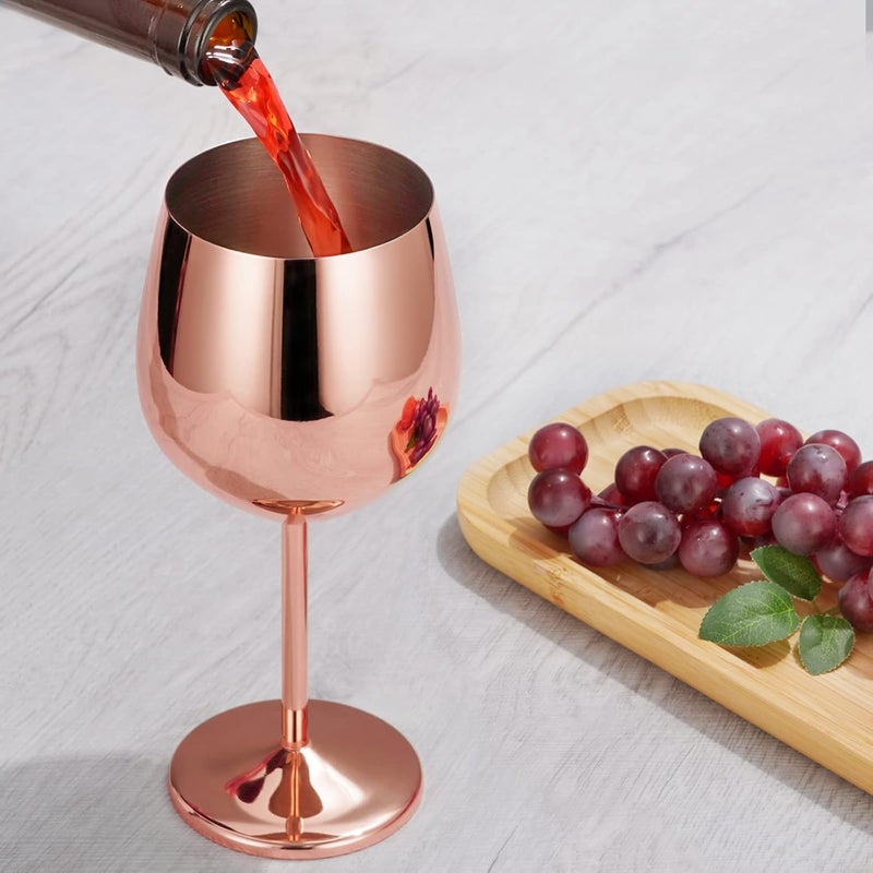 Lifecapido Stainless Steel Stem Wine Glasses Set of 6, 18oz Copper Wine Glasses, Stainless Steel Wine Goblets with Cup Brush for Party Office Wedding Anniversary, Great for Red White Wine(Rose Gold) - Image 3