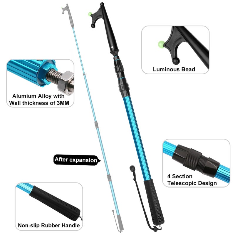 SAN LIKE Telescopic Boat Hook - Floating,Durable,Rust-Resistant with Luminous Bead,Blue Push Pole for Docking Extends from 2.58Ft to 6.66Ft - Image 3