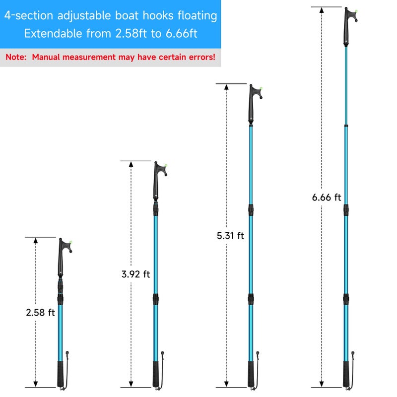 SAN LIKE Telescopic Boat Hook - Floating,Durable,Rust-Resistant with Luminous Bead,Blue Push Pole for Docking Extends from 2.58Ft to 6.66Ft - Image 4