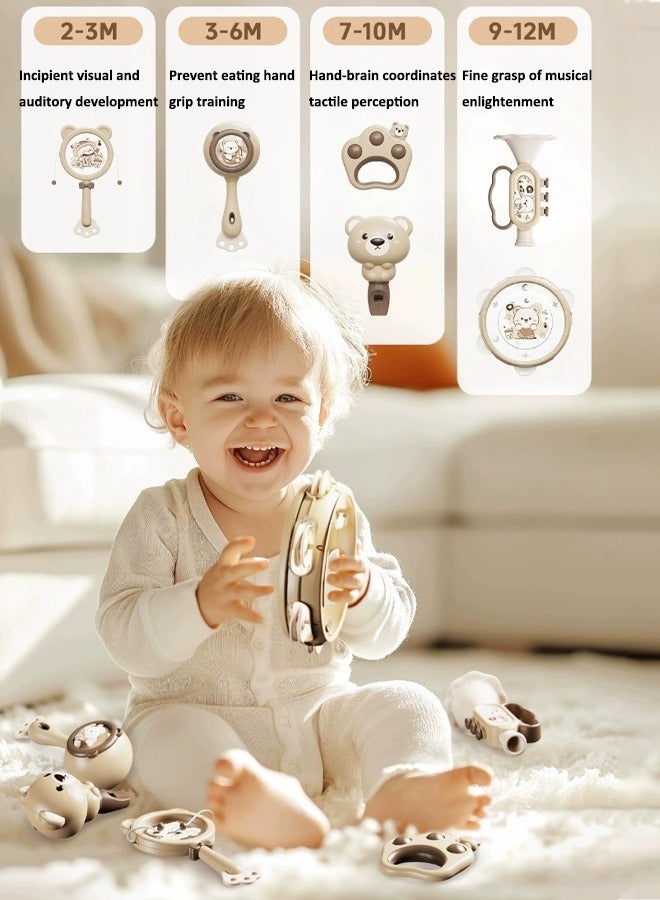 Aissiora 6pcs Rattle playset Infant early education musical instruments Hand clapping drum toys Rattle toys Odorless and non-toxic Can be bitten Early education music enlightenment - Image 3