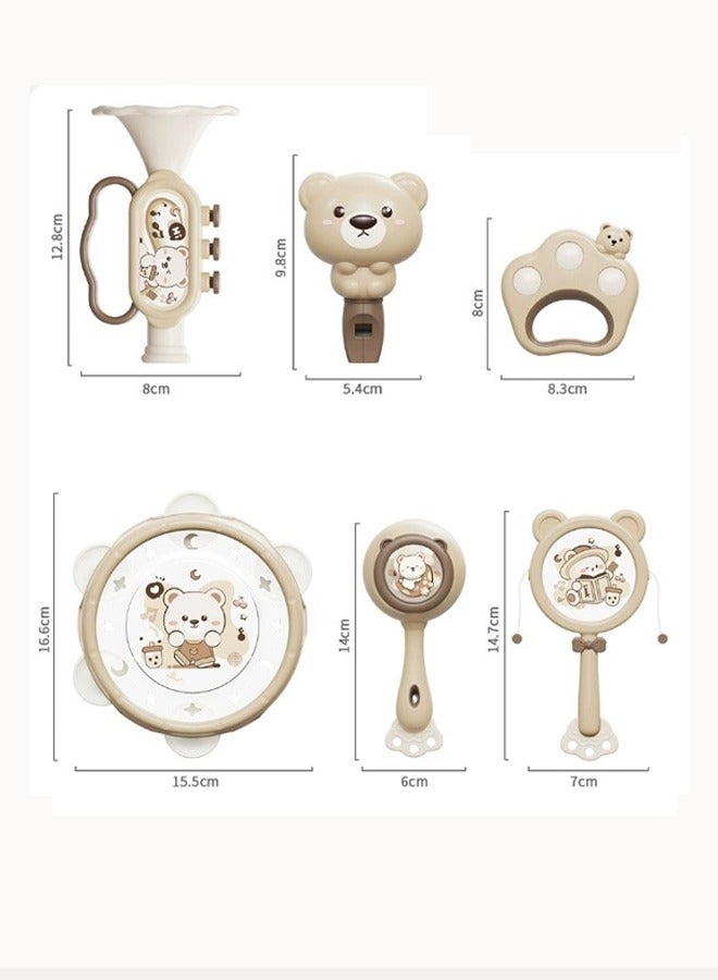 Aissiora 6pcs Rattle playset Infant early education musical instruments Hand clapping drum toys Rattle toys Odorless and non-toxic Can be bitten Early education music enlightenment - Image 2