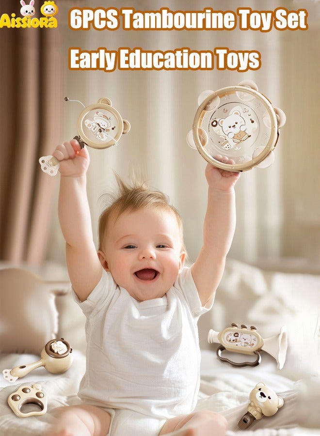 Aissiora 6pcs Rattle playset Infant early education musical instruments Hand clapping drum toys Rattle toys Odorless and non-toxic Can be bitten Early education music enlightenment - Image 1