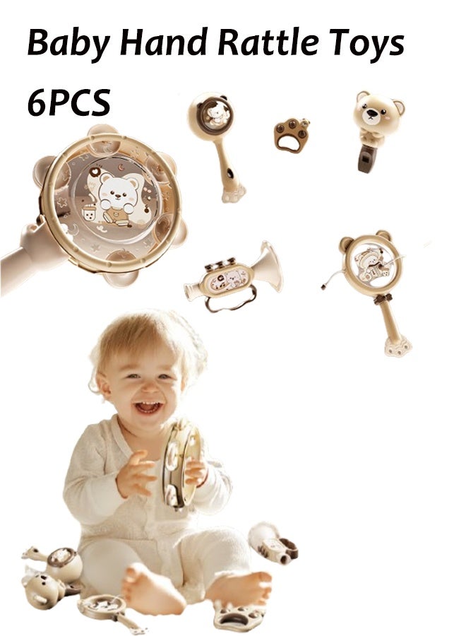 آيسيورا مجموعة ألعاب خشخيشة من 6 قطع آلات موسيقية للتعليم المبكر للأطفال ألعاب طبول تصفيق ألعاب خشخيشة عديمة الرائحة وغير سامة قابلة للعض تنوير موسيقي للتعليم المبكر - Image 1