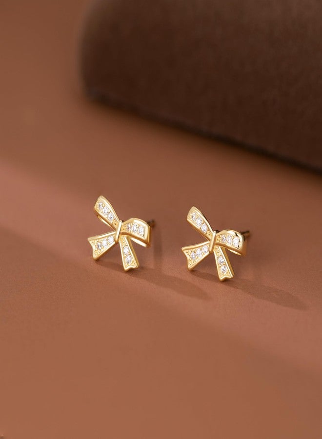 SLUYNZ Solid 925 Sterling Silver Tiny Bow Stud Earrings for Women Girls CZ Bowknot Stud Earrings, SMALL, Sterling Silver, Cubic Zirconia - Image 4
