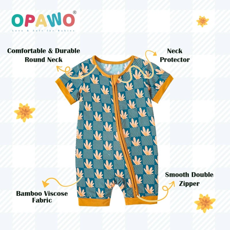 OPAWO Baby Girl Pajamas 3 Pack, 2 Way Zipper Sleepers Baby Girl Girl Romper, Toddler Summer Clothes Outfits 0-24M(Flower/Leaf/Lake Blue,0-3 Months) - Image 3