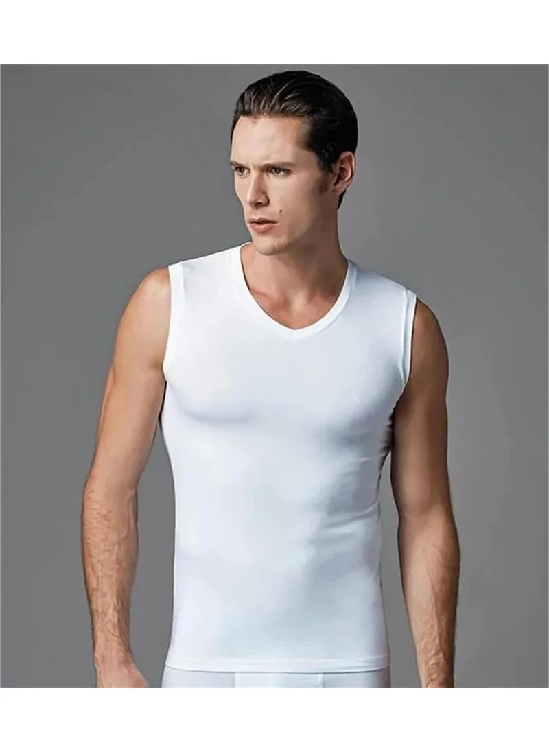 إيروس Ers006 Compact Men's V-Neck Athlete Sleeveless Men's T-Shirt (Double Pack) - White