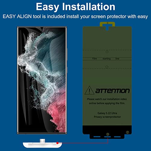 LYWHL 2 Pack for Samsung Galaxy S22 Ultra Privacy Screen Protector, Anti-Spy Full Adhesive Flexible Film for Galaxy S22 Ultra 5G 6.8”, [Support Fingerprint Reader] Easy Installation Frame - Black - Image 4