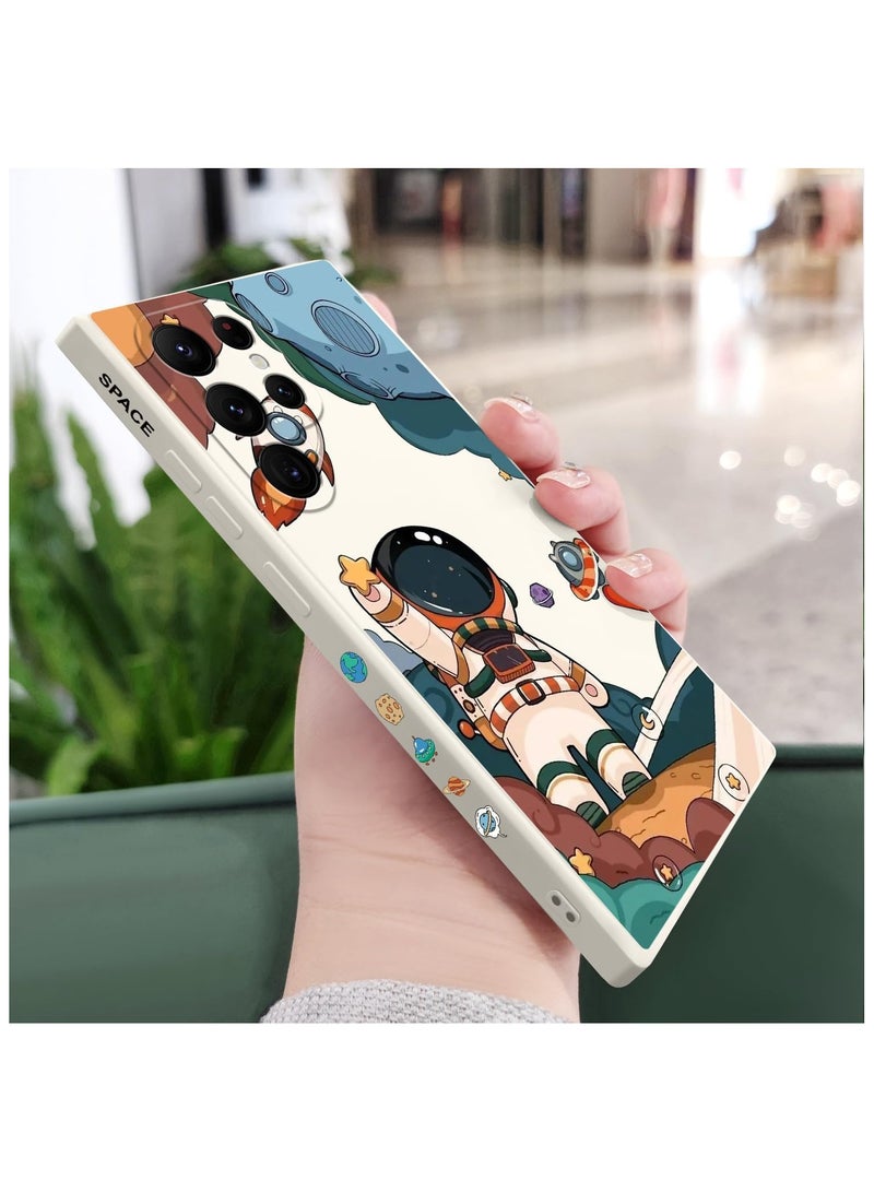 Samsung S22 Ultra Case, Galaxy S22 Ultra Case Slim Shockproof Silica Astronaut Pattern Side Creative Design Phone Case Samsung S22 Ultra-Astronaut White - Image 3
