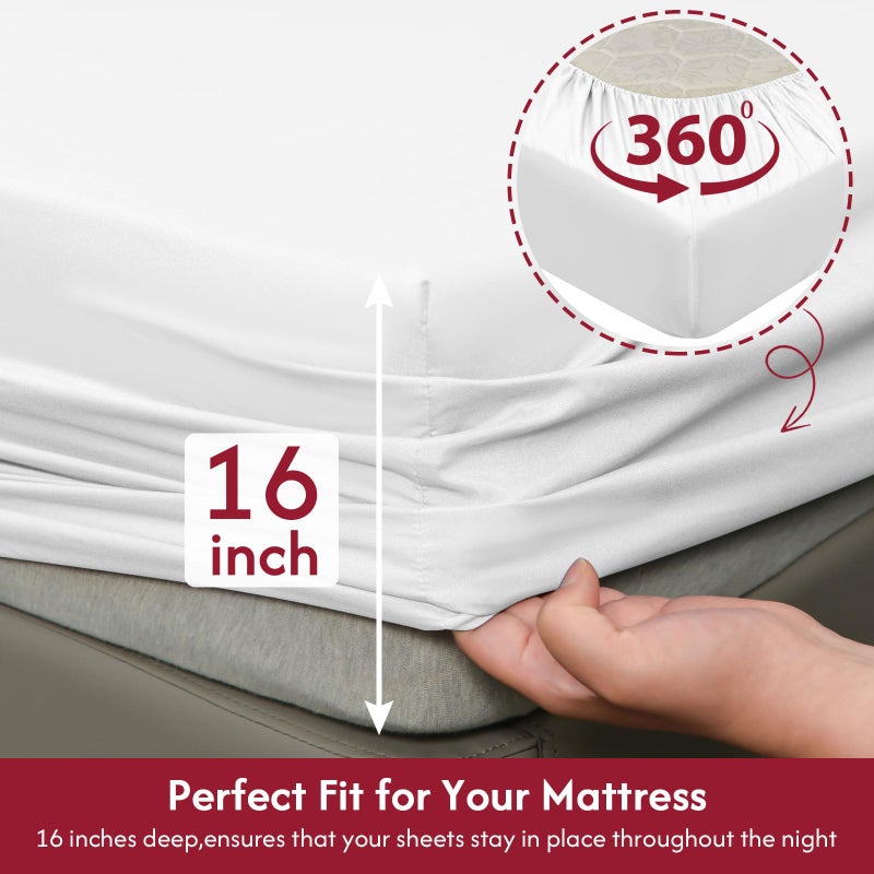 LONAVA Twin XL Size Sheet Set - 4 Piece Hotel Luxury Wrinkle-Free Microfiber Sheet  Oeko-TEX Certified  Breathable & Elastic  16"" Deep Pockets  White - Image 3
