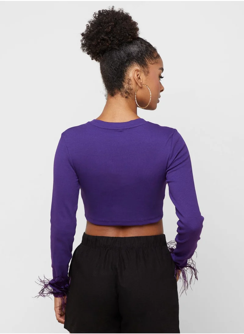 ONLY Fringe Sleeve Crop Top