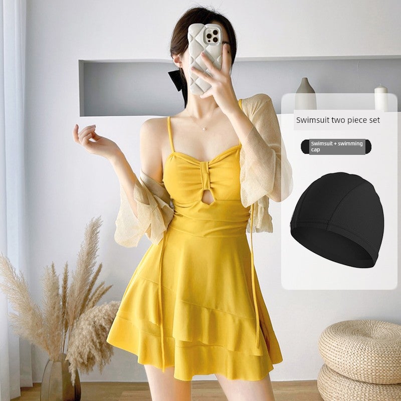 Vacation swimsuit women's jumpsuit style 2025 new long-sleeved blouse two-piece set slimming belly cover conservative hot springs - Image 3