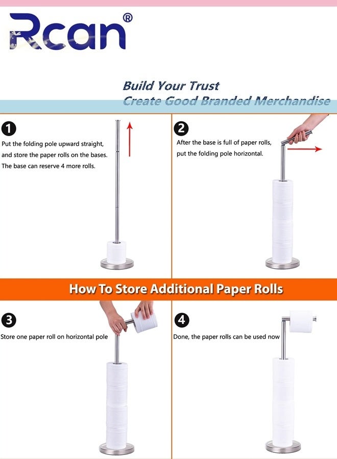 ركان حامل ورق التواليت للحمام لتخزين ورق التواليت لـ 4 لفات ورق مع قاعدة ثقيلة حامل لفات ورق التواليت قائم بذاته - Image 5