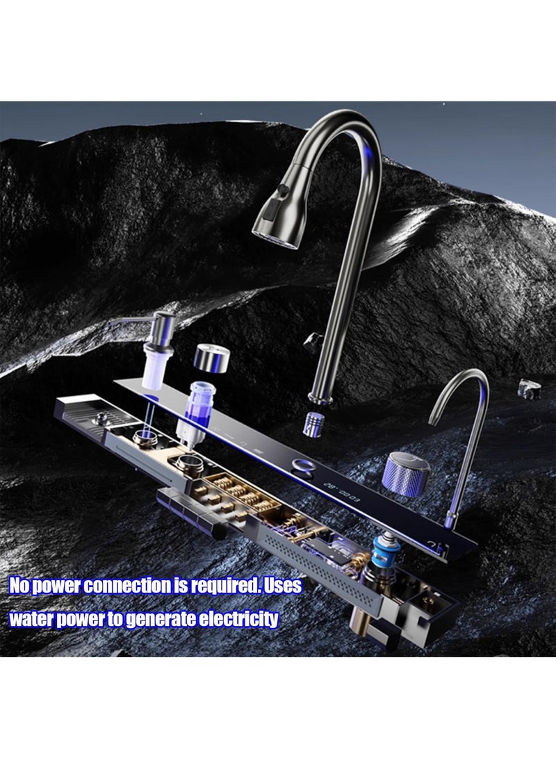 Monda 11-Piece Kitchen Honeycomb Sink Drop-In Single Bowl Stainless Steel Sink Waterfall Smart Sink with Pull-Out Faucet and Various Accessories (75x46cm) - Image 5