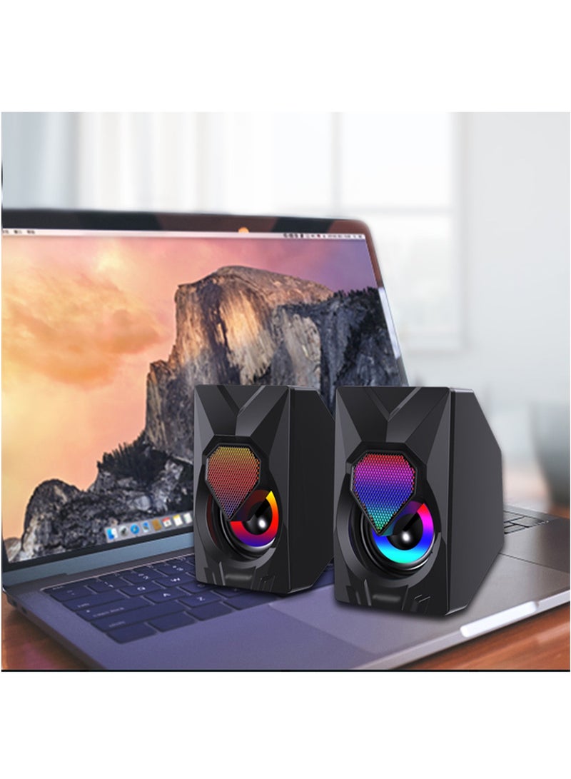 مكبرات صوت ألعاب الكمبيوتر - 3 وات * 2 مصابيح RGB سلكية ستيريو صغيرة - مقبس 3.5 مم + 2.0 USB بالطاقة للألعاب / الأفلام / الموسيقى / الكمبيوتر الشخصي / الكمبيوتر المحمول - Image 3