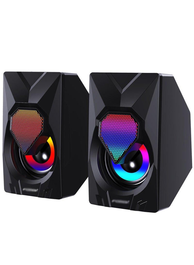 مكبرات صوت ألعاب الكمبيوتر - 3 وات * 2 مصابيح RGB سلكية ستيريو صغيرة - مقبس 3.5 مم + 2.0 USB بالطاقة للألعاب / الأفلام / الموسيقى / الكمبيوتر الشخصي / الكمبيوتر المحمول - Image 1