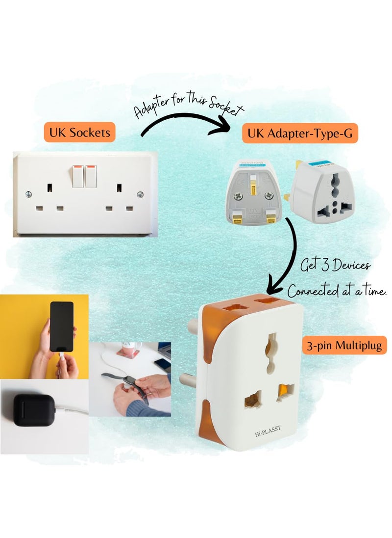 HI PLASST PINS N PLUGS HiPlasst India to UK Plug Adapter UK to India Converter Plug 3pin Multiplug Combo 2 pcs Each for Type G Sockets in UK UAE Singapore Thailand  - Image 2