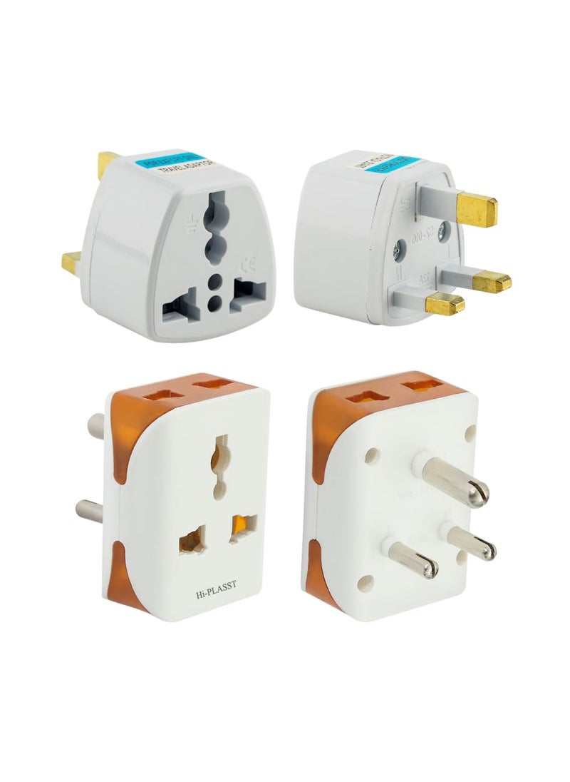 HI PLASST PINS N PLUGS HiPlasst India to UK Plug Adapter UK to India Converter Plug 3pin Multiplug Combo 2 pcs Each for Type G Sockets in UK UAE Singapore Thailand  - Image 1