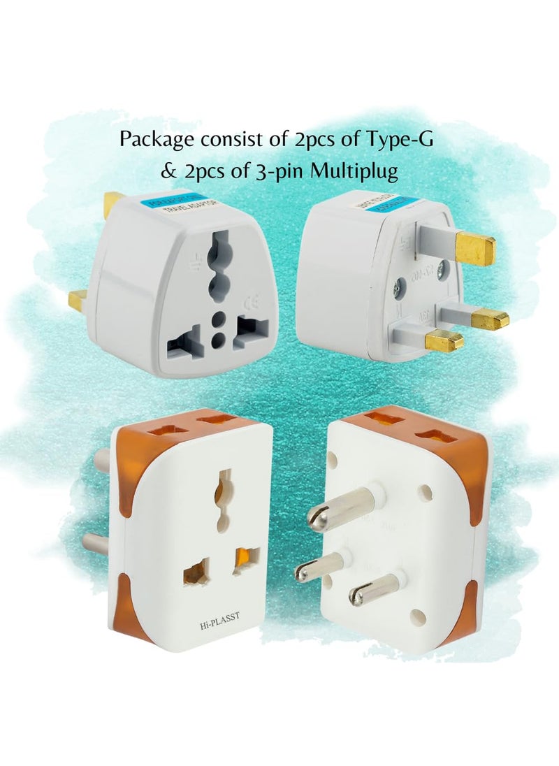 HI PLASST PINS N PLUGS HiPlasst India to UK Plug Adapter UK to India Converter Plug 3pin Multiplug Combo 2 pcs Each for Type G Sockets in UK UAE Singapore Thailand  - Image 3