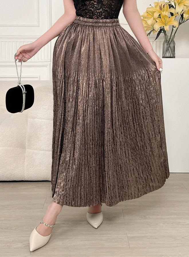 Take Two Solid Elastic Waist Pleated Detail A-Line Maxi Skirt - Image 3