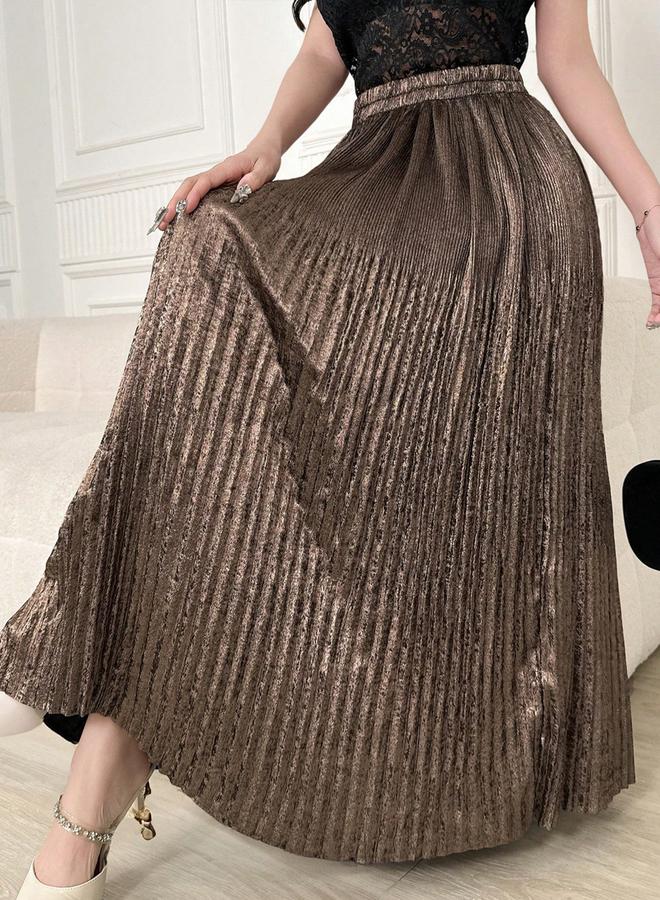 Take Two Solid Elastic Waist Pleated Detail A-Line Maxi Skirt - Image 5