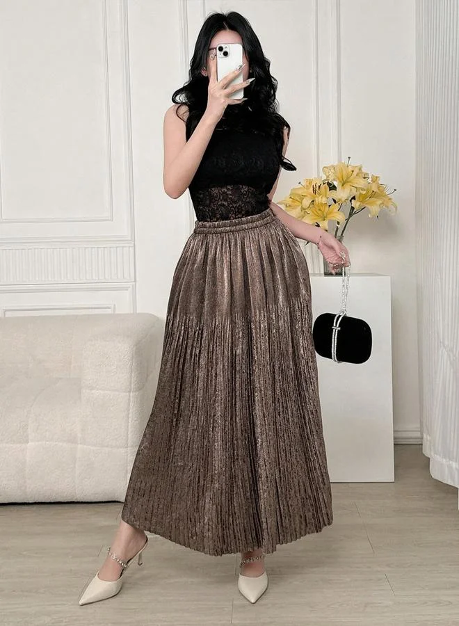 Take Two Take Two Solid Elastic Waist Pleated Detail A-Line Maxi Skirt