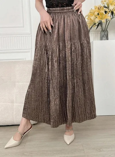 Take Two Take Two Solid Elastic Waist Pleated Detail A-Line Maxi Skirt