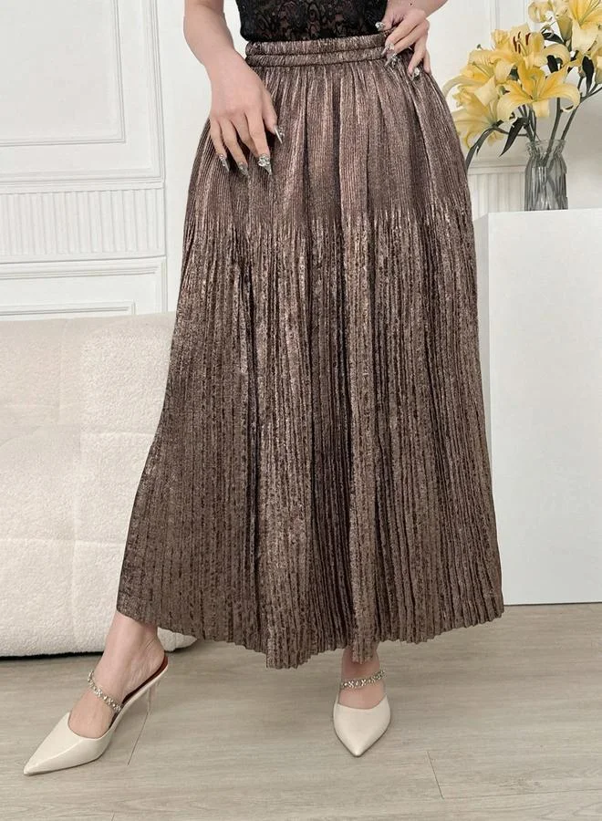 Take Two Take Two Solid Elastic Waist Pleated Detail A-Line Maxi Skirt