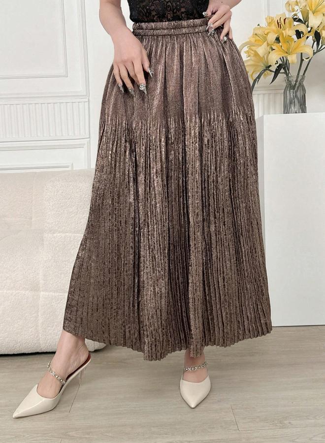 Take Two Solid Elastic Waist Pleated Detail A-Line Maxi Skirt - Image 1