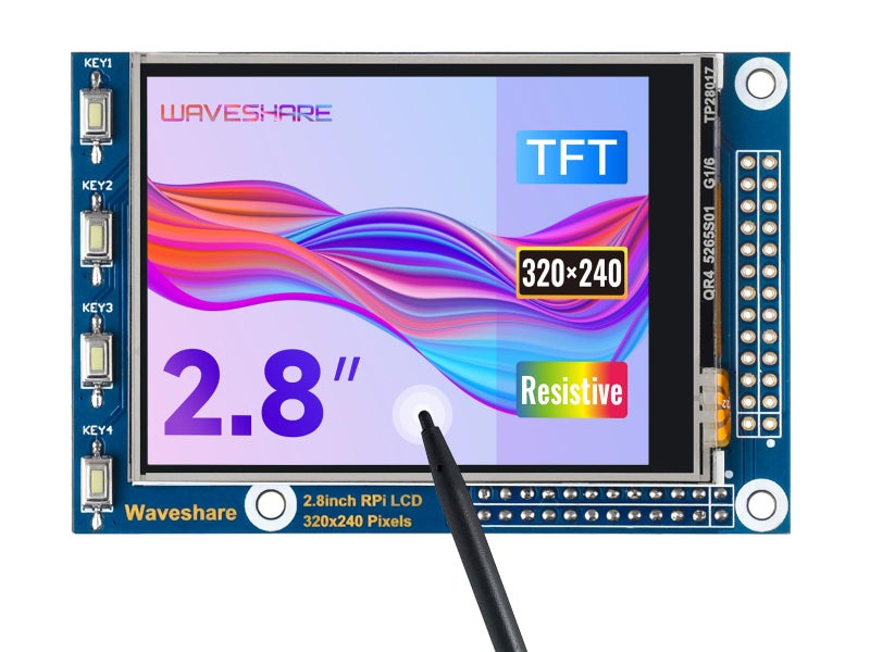 Waveshare 2.8inch Resistive Touch Screen TFT LCD, Compatible with Raspberry Pi 5/4B/3B/Zero/Zero W/Zero 2W/Pico/Pico W/Pico WH, 320x240 Resolution - Image 1